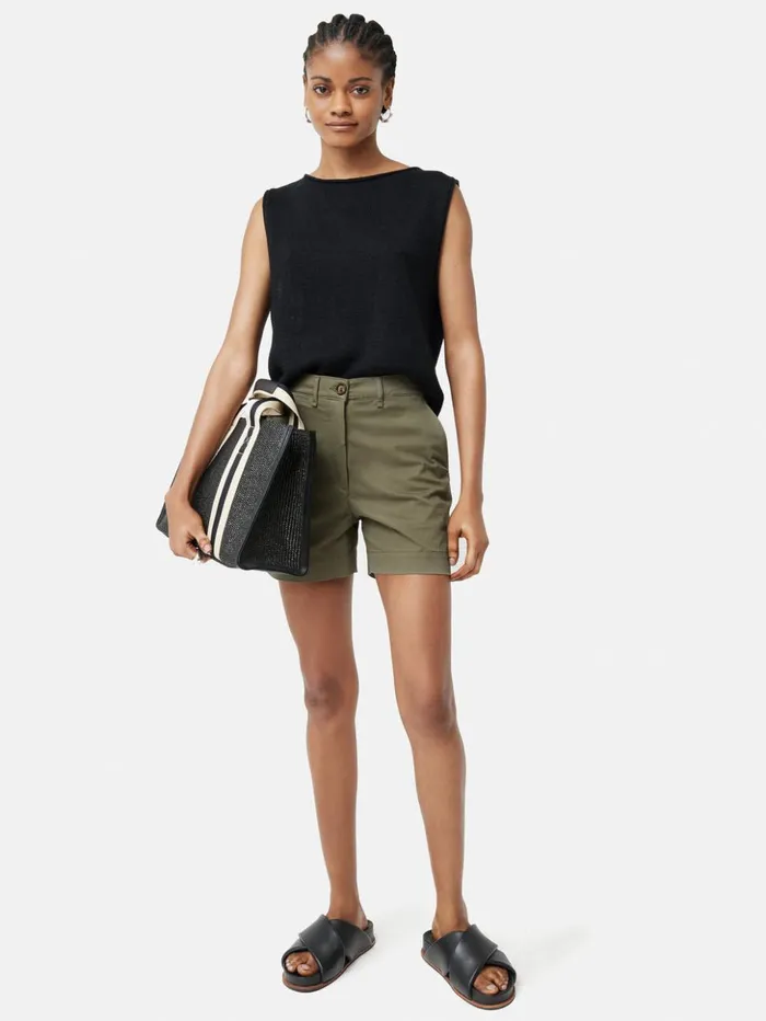 Jigsaw Cotton Chino Short Olive Women Shorts