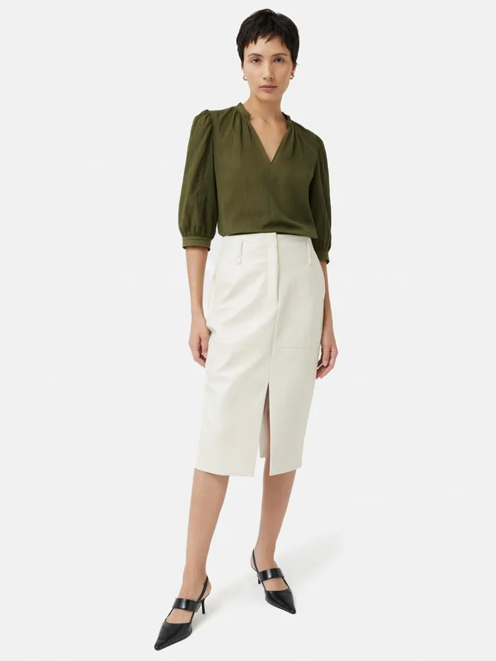 Jigsaw Cotton Crinkle Cicelly Top Khaki Women Shirts and Tops