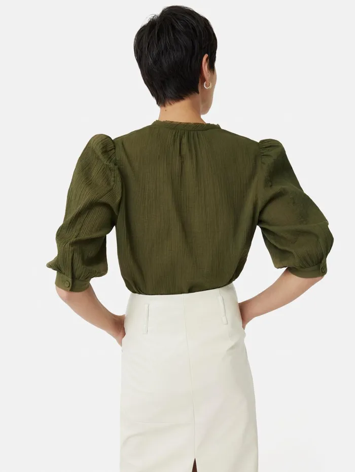 Jigsaw Cotton Crinkle Cicelly Top Khaki Women Shirts and Tops