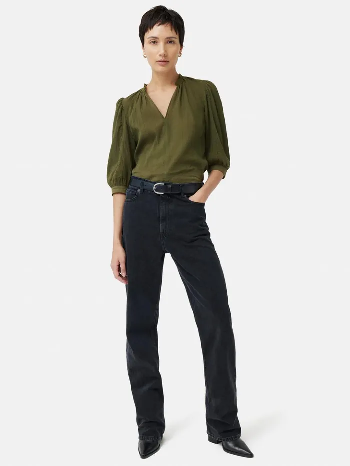 Jigsaw Cotton Crinkle Cicelly Top Khaki Women Shirts and Tops