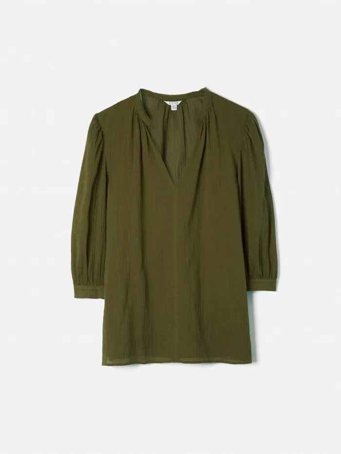 Jigsaw Cotton Crinkle Cicelly Top Khaki Women Shirts and Tops