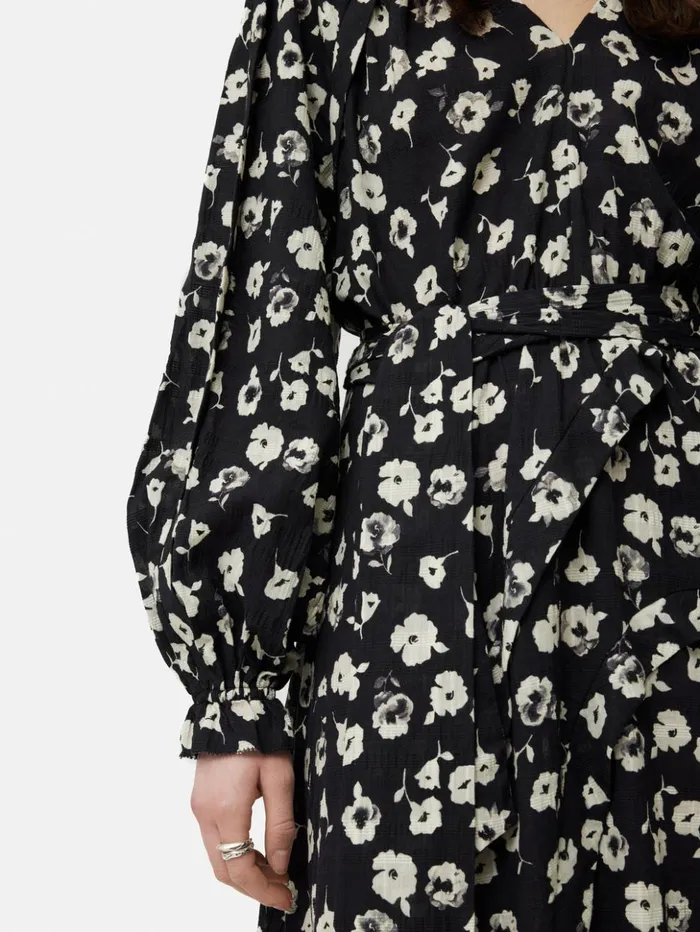 Jigsaw Cotton Floral Belted Dress Black Women Dresses and Jumpsuits