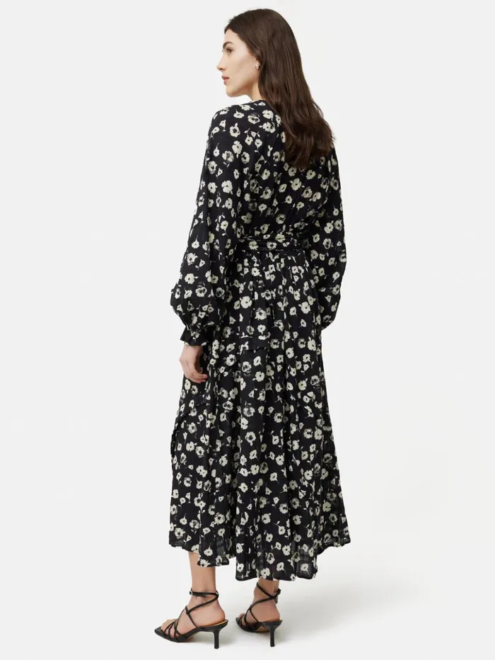 Jigsaw Cotton Floral Belted Dress Black Women Dresses and Jumpsuits
