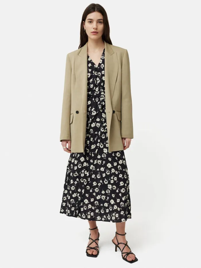Jigsaw Cotton Floral Belted Dress Black Women Dresses and Jumpsuits
