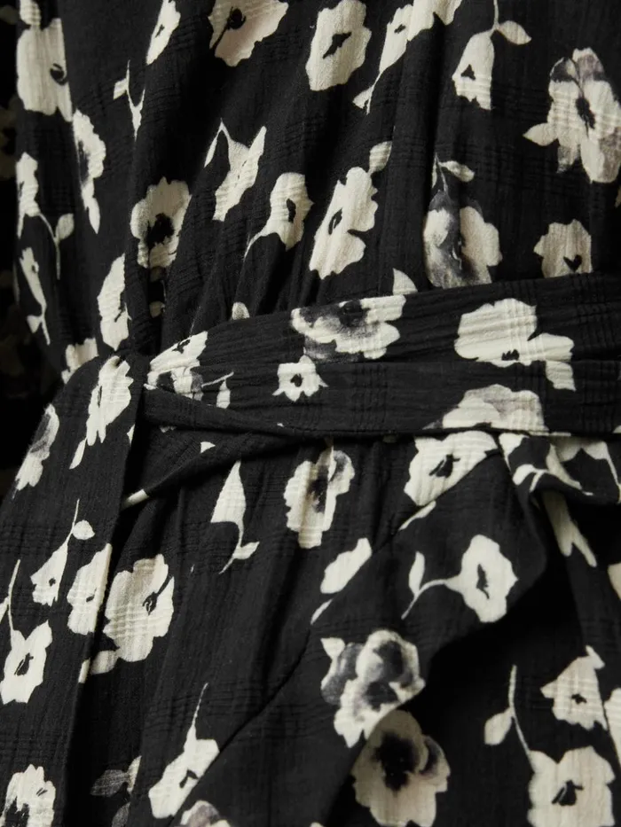 Jigsaw Cotton Floral Belted Dress Black Women Dresses and Jumpsuits