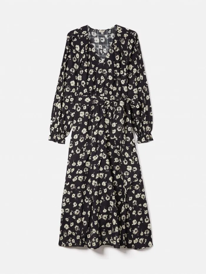 Jigsaw Cotton Floral Belted Dress Black Women Dresses and Jumpsuits