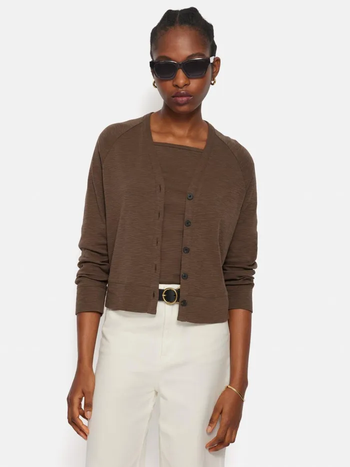 Jigsaw Cotton Luxe Cardigan Brown Women Shirts and Tops