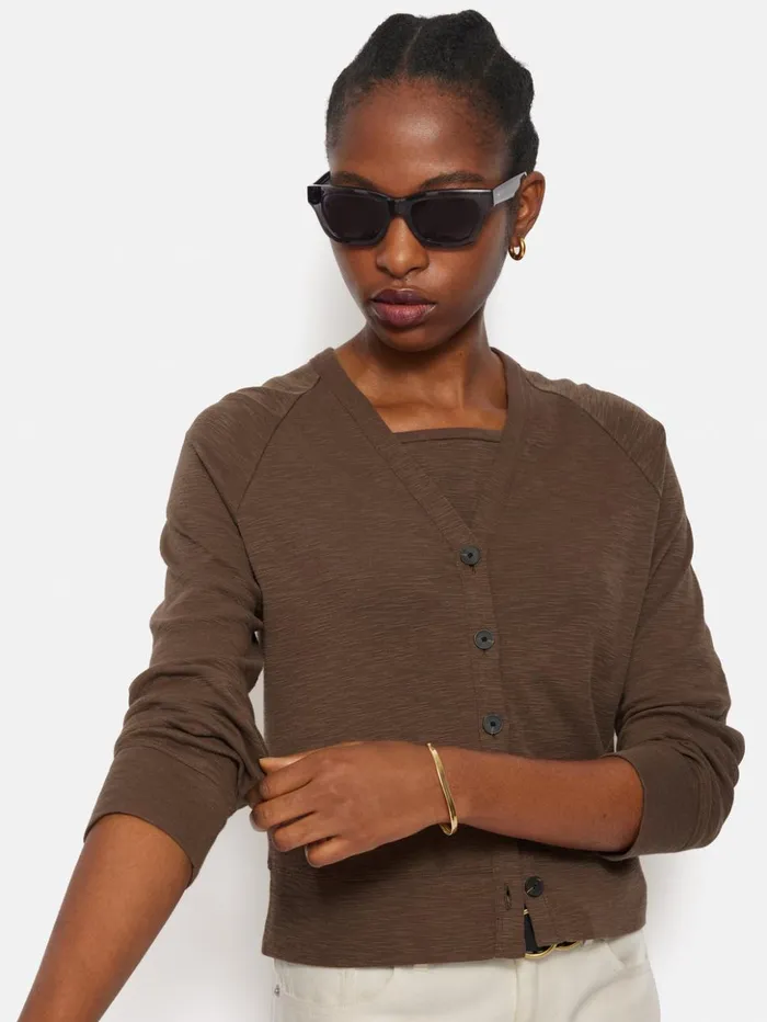 Jigsaw Cotton Luxe Cardigan Brown Women Shirts and Tops