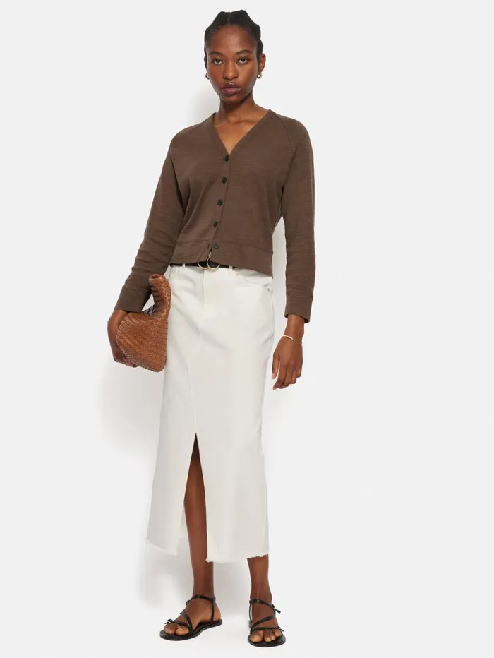Jigsaw Cotton Luxe Cardigan Brown Women Shirts and Tops