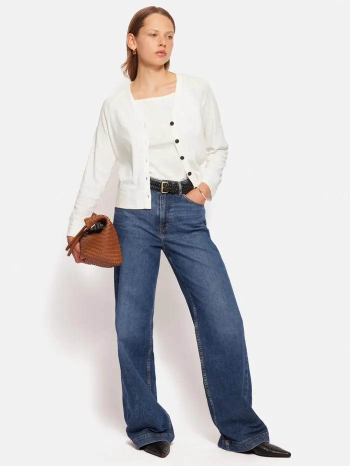 Jigsaw Cotton Luxe Cardigan Ivory Women Shirts and Tops