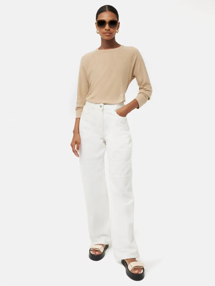 Jigsaw Cotton Luxe Raglan Tee Beige Women Shirts and Tops
