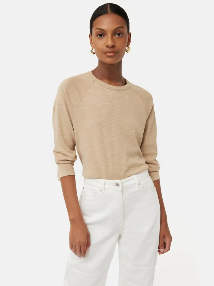 Jigsaw Cotton Luxe Raglan Tee Beige Women Shirts and Tops