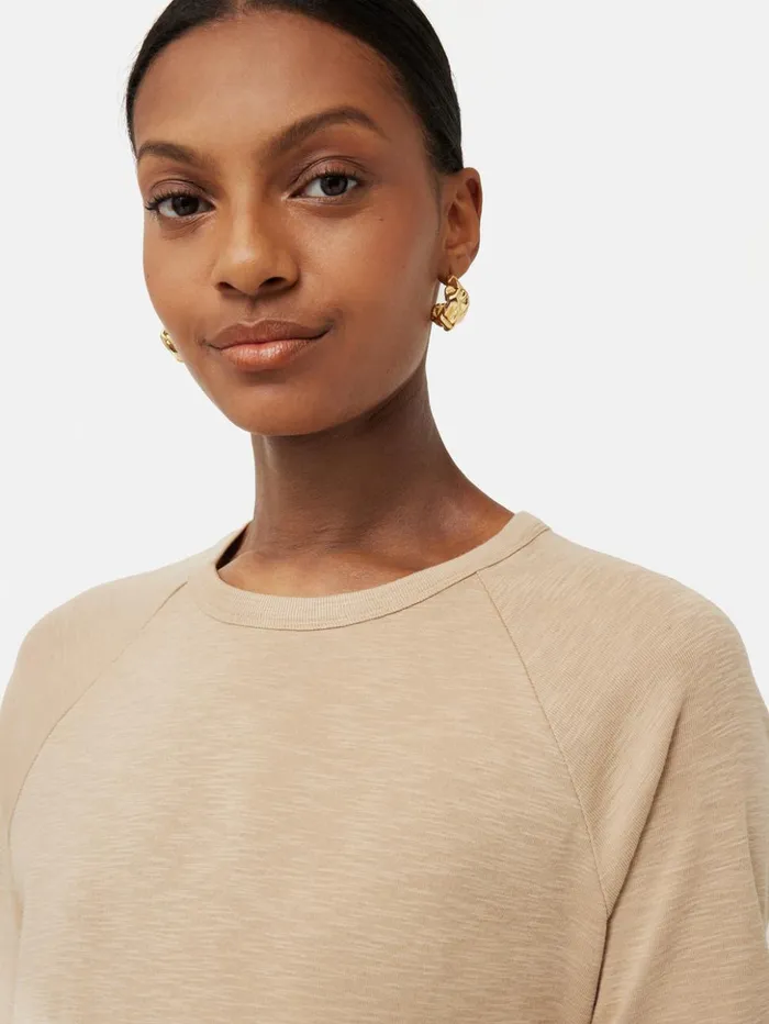 Jigsaw Cotton Luxe Raglan Tee Beige Women Shirts and Tops