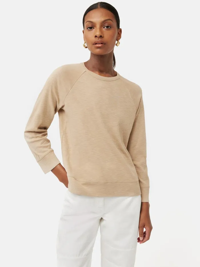 Jigsaw Cotton Luxe Raglan Tee Beige Women Shirts and Tops