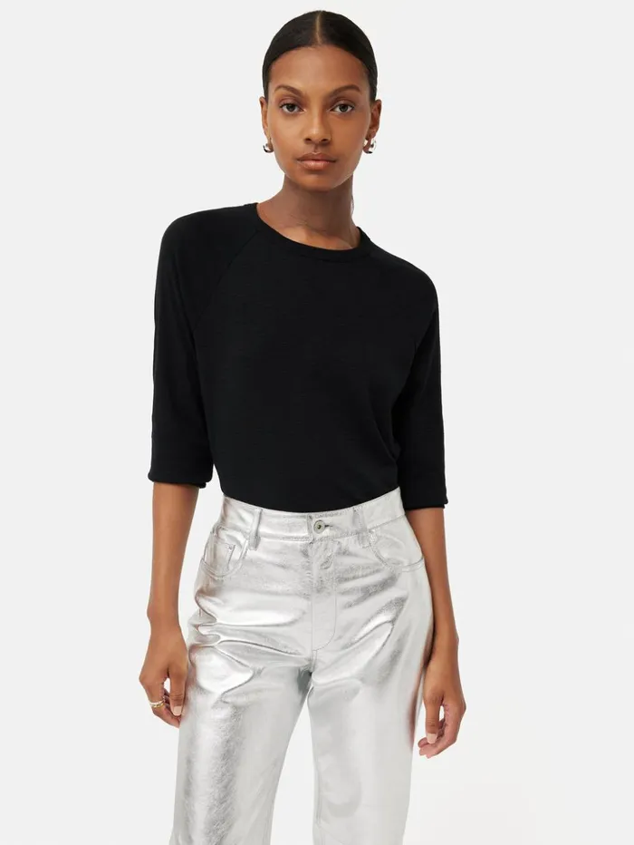 Jigsaw Cotton Luxe Raglan Tee Black Women Shirts and Tops