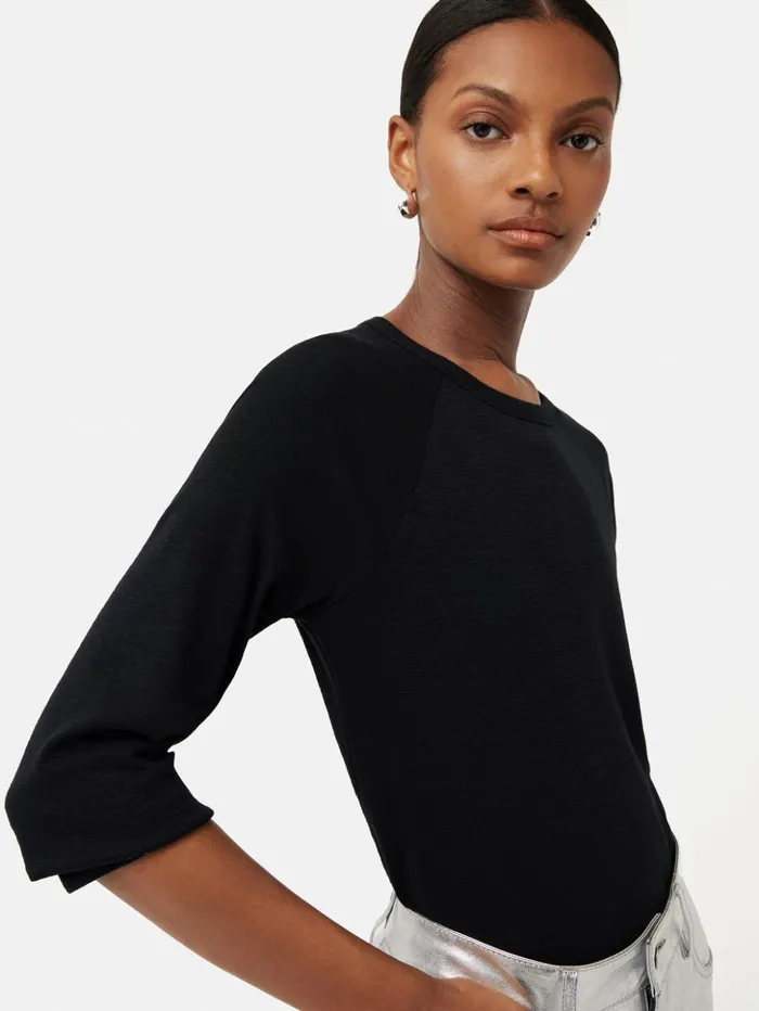 Jigsaw Cotton Luxe Raglan Tee Black Women Shirts and Tops