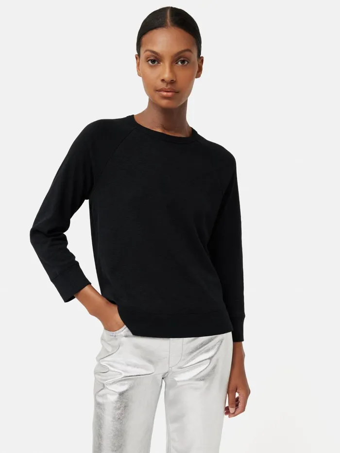 Jigsaw Cotton Luxe Raglan Tee Black Women Shirts and Tops