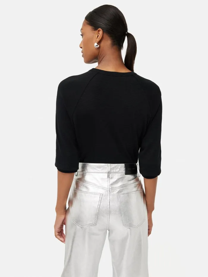 Jigsaw Cotton Luxe Raglan Tee Black Women Shirts and Tops