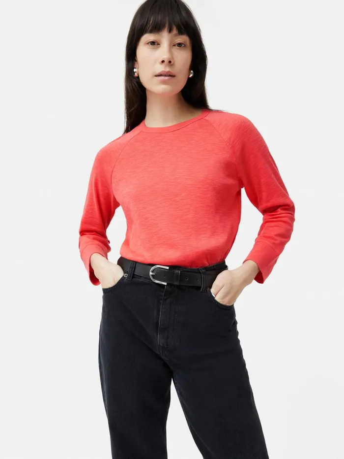 Jigsaw Cotton Luxe Raglan Tee Coral Women Shirts and Tops