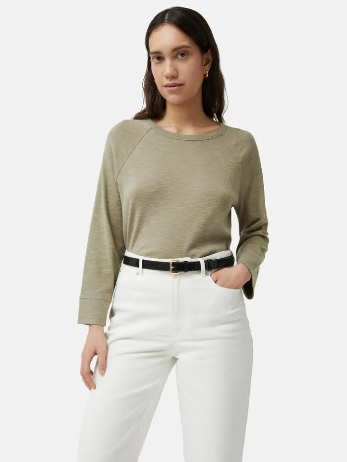 Jigsaw Cotton Luxe Raglan Tee Khaki Women Shirts and Tops