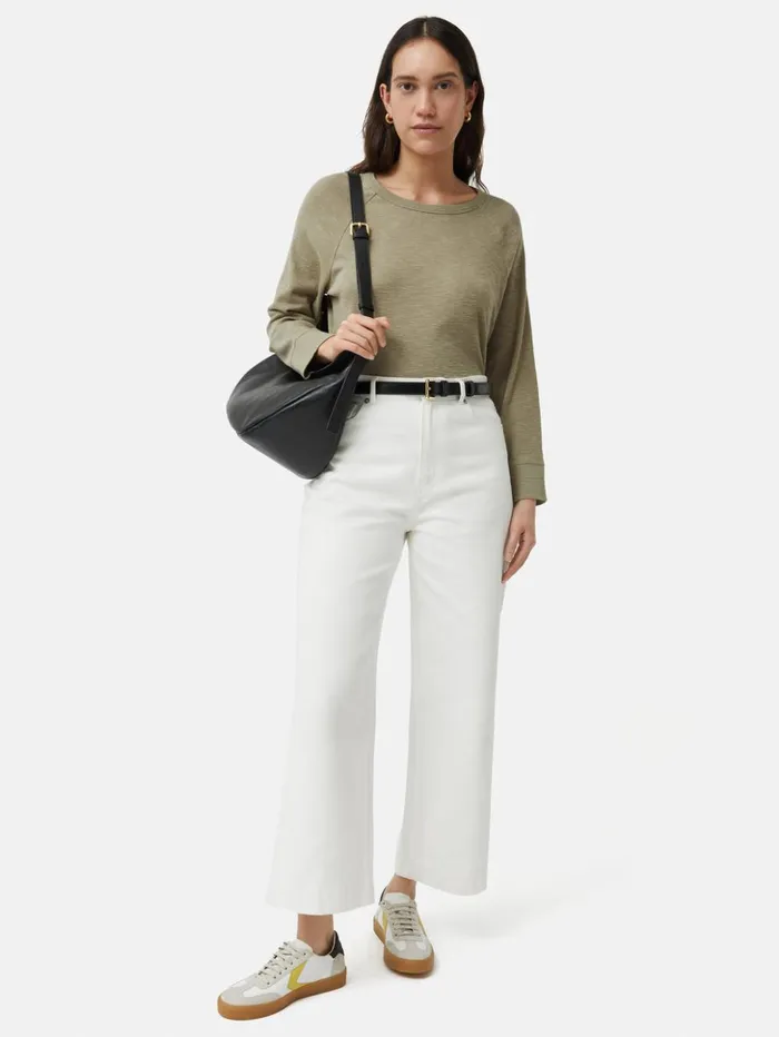 Jigsaw Cotton Luxe Raglan Tee Khaki Women Shirts and Tops