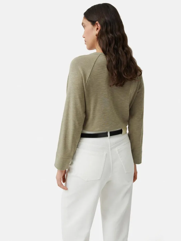 Jigsaw Cotton Luxe Raglan Tee Khaki Women Shirts and Tops