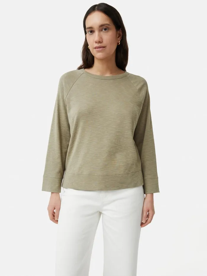 Jigsaw Cotton Luxe Raglan Tee Khaki Women Shirts and Tops