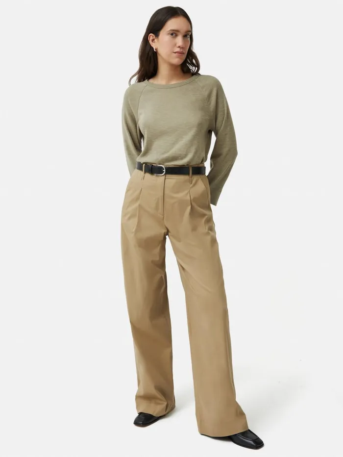Jigsaw Cotton Luxe Raglan Tee Khaki Women Shirts and Tops