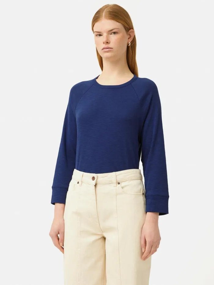 Jigsaw Cotton Luxe Raglan Tee Navy Women Shirts and Tops