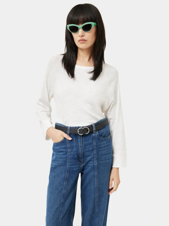Jigsaw Cotton Luxe Raglan Tee White Women Shirts and Tops