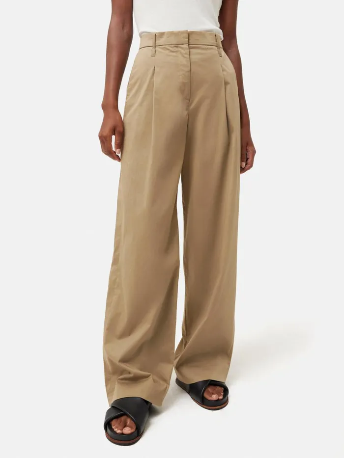Jigsaw Cotton Pleat Front Trouser Stone Women Trousers