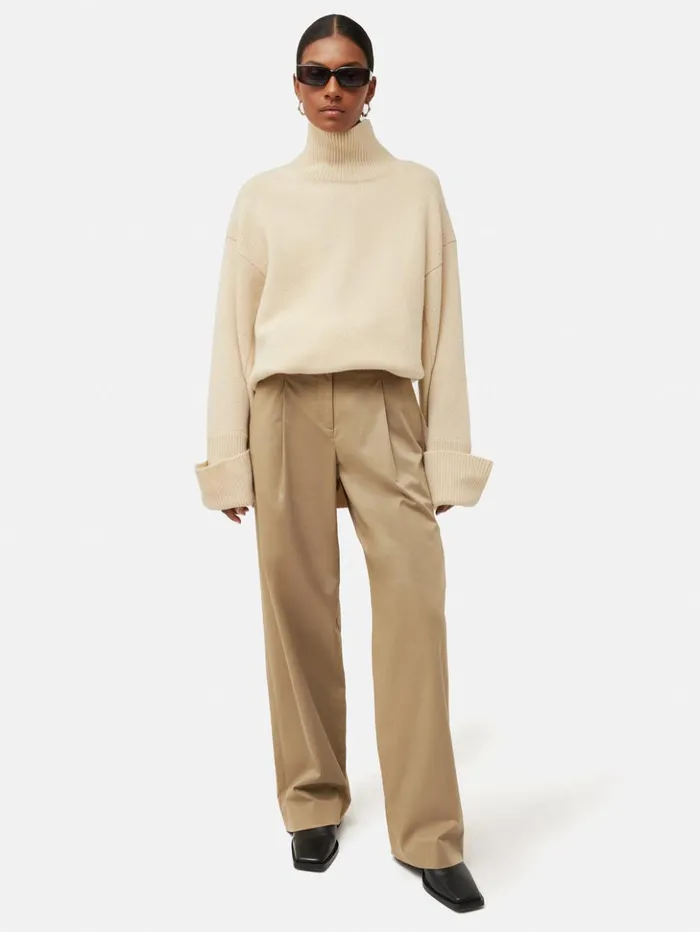 Jigsaw Cotton Pleat Front Trouser Stone Women Trousers