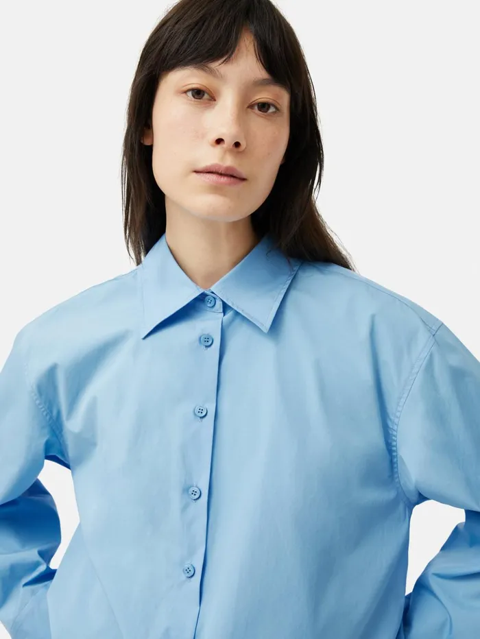 Jigsaw Cotton Poplin Shirt Blue Women Shirts and Tops