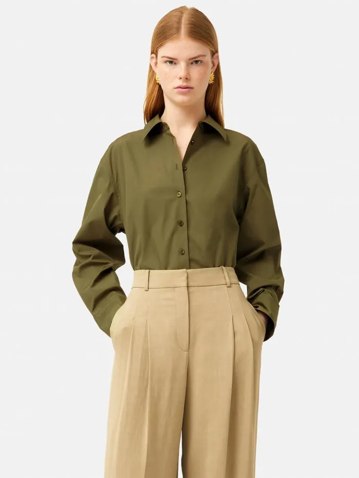 Jigsaw Cotton Poplin Shirt Khaki Women Shirts and Tops