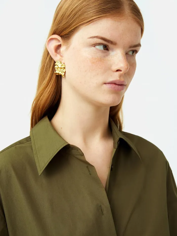 Jigsaw Cotton Poplin Shirt Khaki Women Shirts and Tops