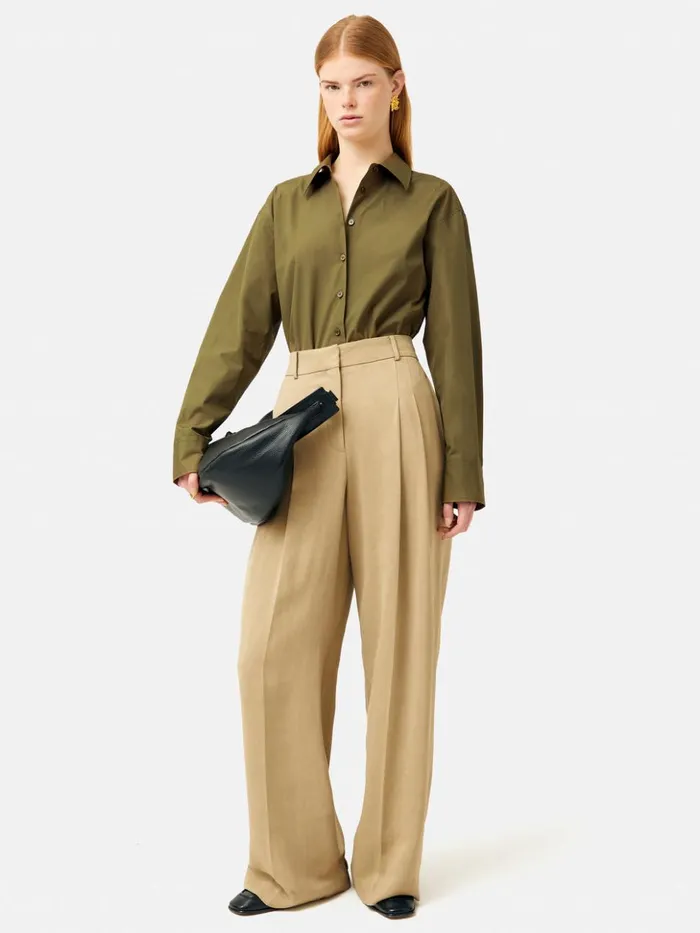 Jigsaw Cotton Poplin Shirt Khaki Women Shirts and Tops