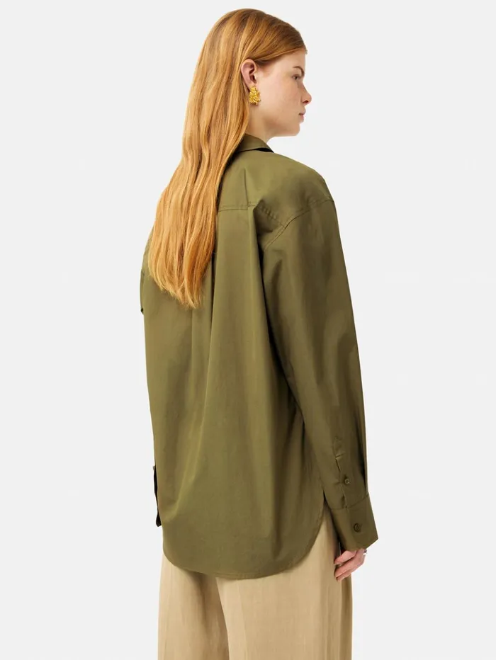Jigsaw Cotton Poplin Shirt Khaki Women Shirts and Tops