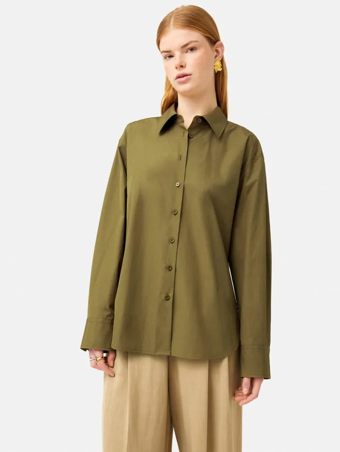 Jigsaw Cotton Poplin Shirt Khaki Women Shirts and Tops