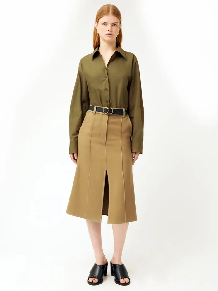 Jigsaw Cotton Poplin Shirt Khaki Women Shirts and Tops