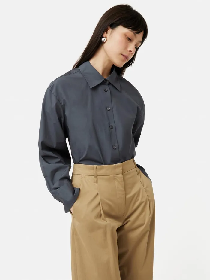 Jigsaw Cotton Poplin Shirt Navy Women Shirts and Tops