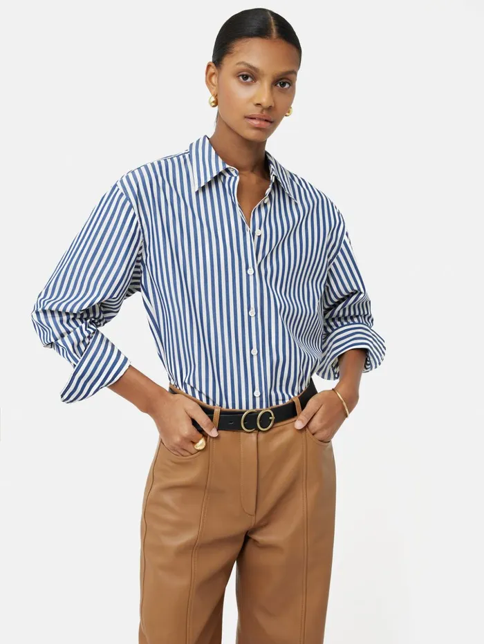 Jigsaw Cotton Poplin Stripe Shirt Blue Women Shirts and Tops