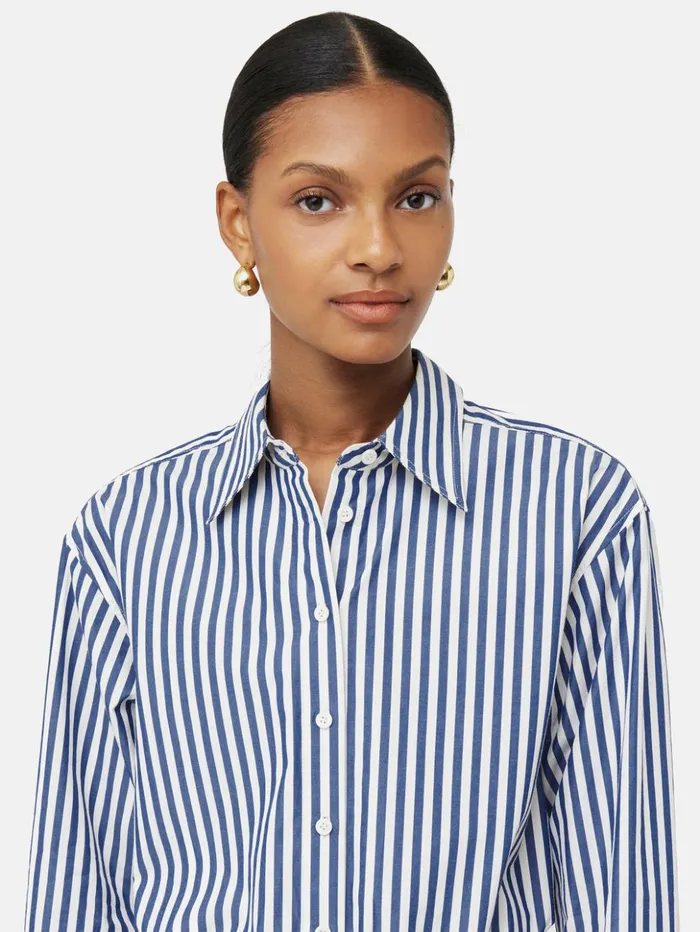 Jigsaw Cotton Poplin Stripe Shirt Blue Women Shirts and Tops