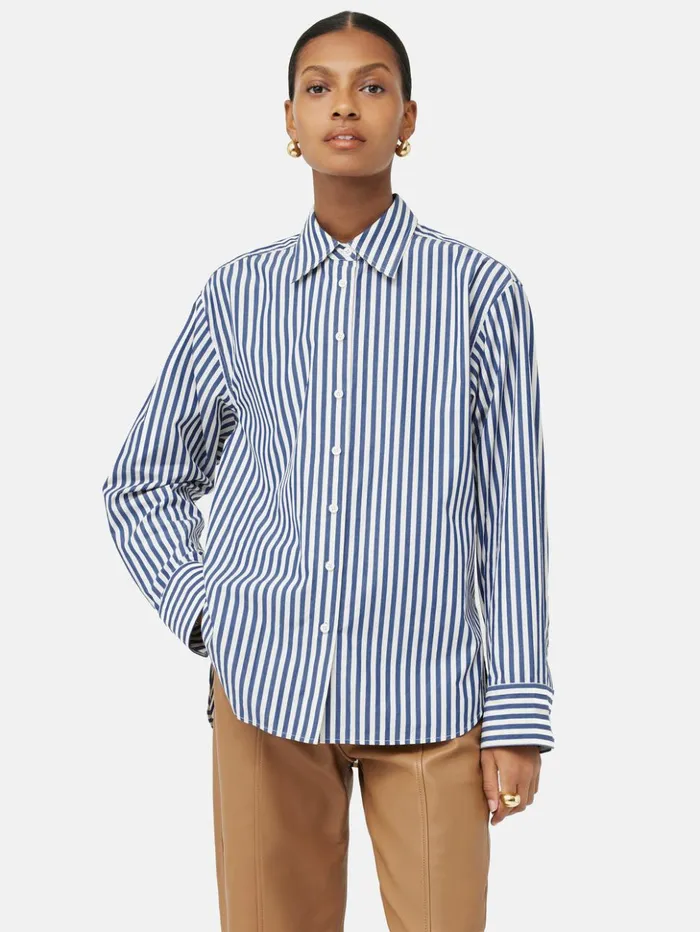 Jigsaw Cotton Poplin Stripe Shirt Blue Women Shirts and Tops