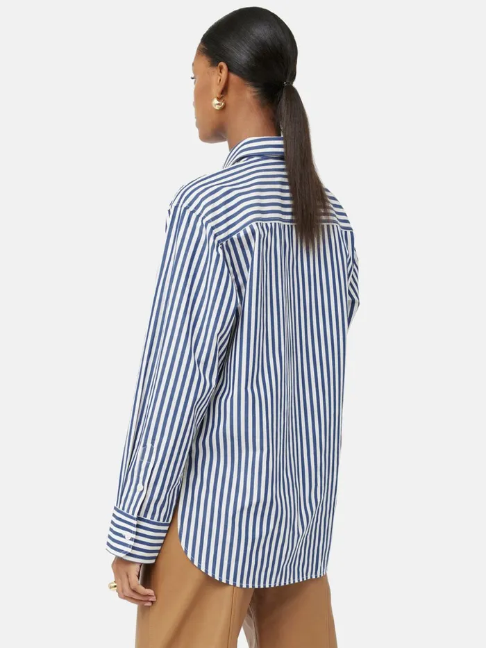 Jigsaw Cotton Poplin Stripe Shirt Blue Women Shirts and Tops
