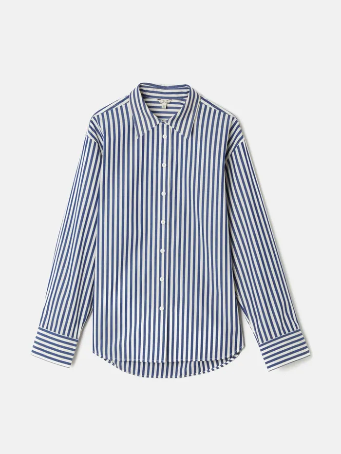 Jigsaw Cotton Poplin Stripe Shirt Blue Women Shirts and Tops