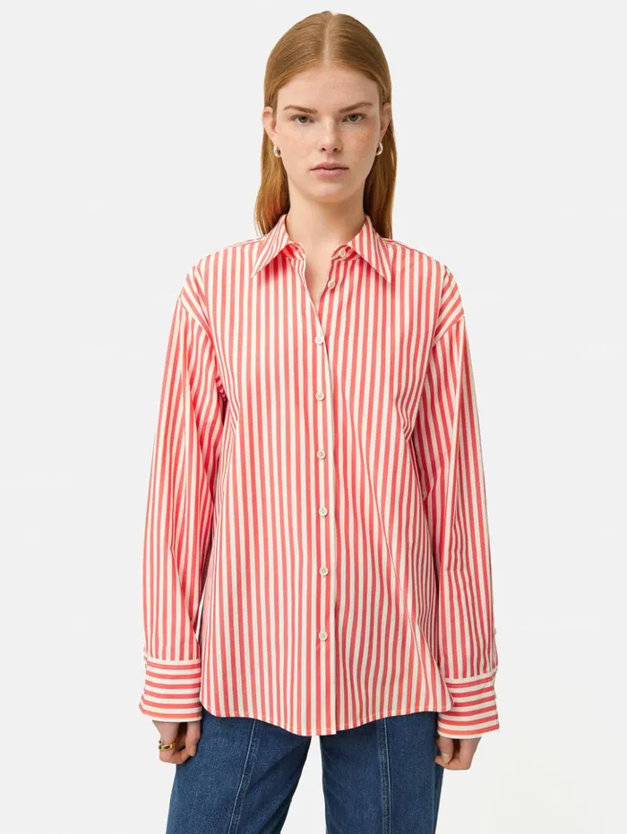Jigsaw Cotton Poplin Stripe Shirt Coral Women Shirts and Tops