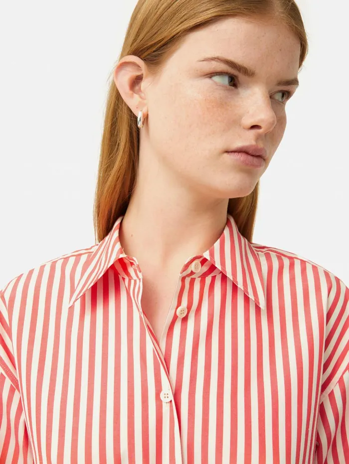 Jigsaw Cotton Poplin Stripe Shirt Coral Women Shirts and Tops