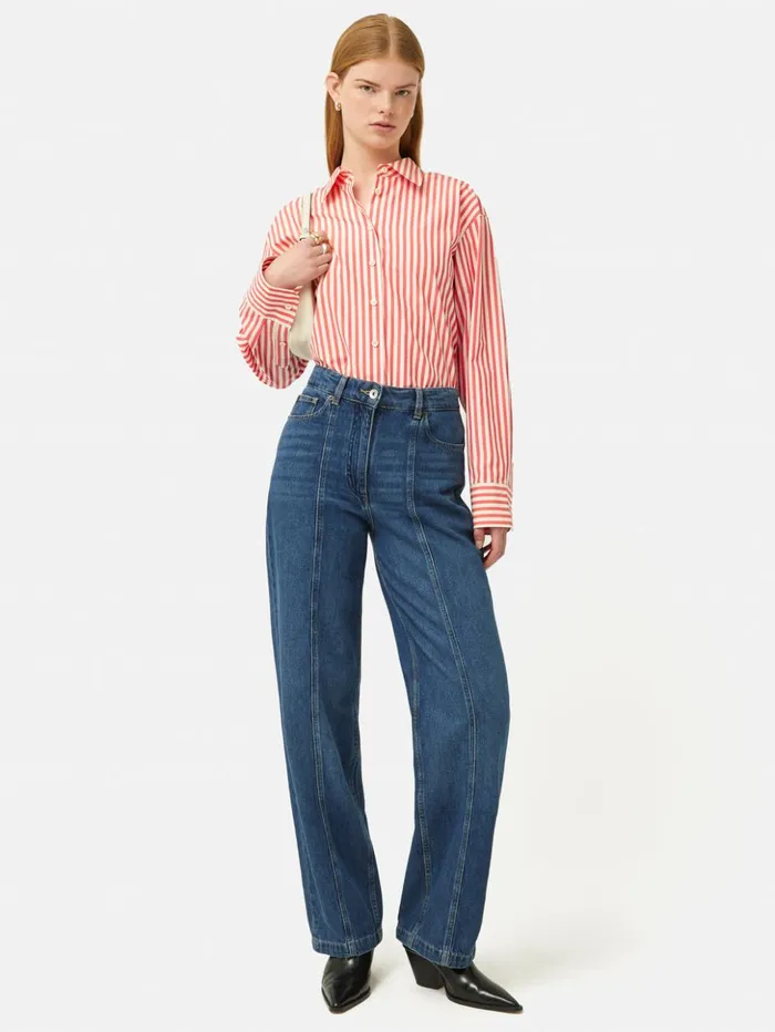 Jigsaw Cotton Poplin Stripe Shirt Coral Women Shirts and Tops