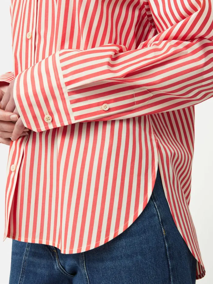 Jigsaw Cotton Poplin Stripe Shirt Coral Women Shirts and Tops