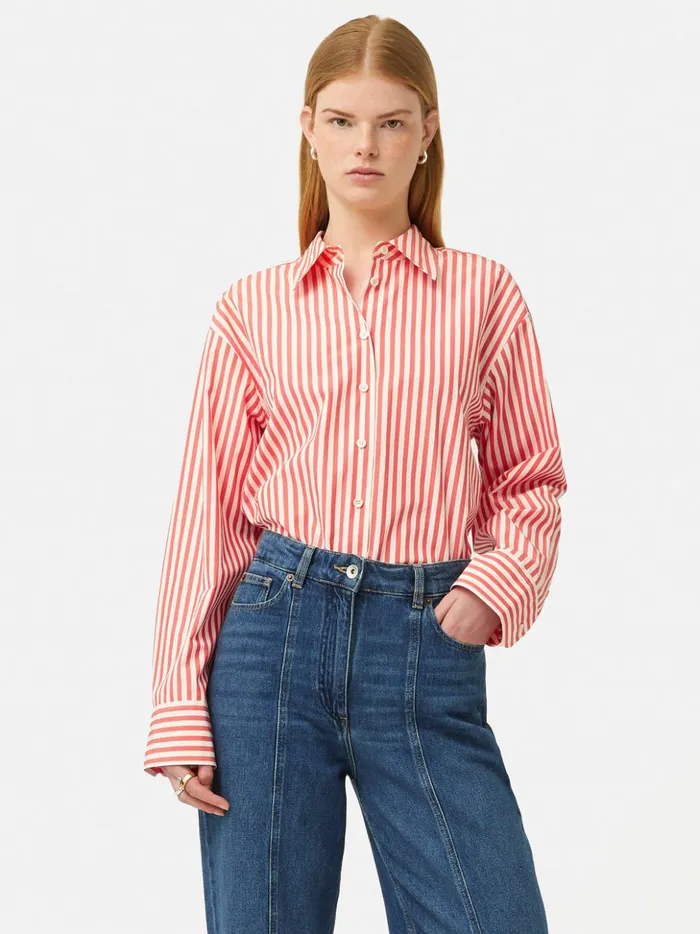 Jigsaw Cotton Poplin Stripe Shirt Coral Women Shirts and Tops